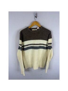 Vintage Arctic Fox Shetland Wool Blend Crewneck Sweater Brown Cream Mens Medium
